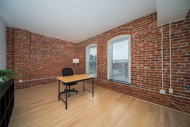 432 E Rich St Unit 3F, Columbus, OH 43215 - office area featuring brick wall and wood finished floors