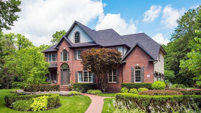 108 Hawks Cove Ct, Granville, OH 43023 - traditional home with brick siding, a front lawn, and roof with shingles