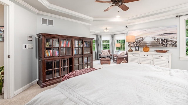 108 Hawks Cove Ct, Granville, OH 43023 - bedroom featuring carpet, a tray ceiling, and crown molding