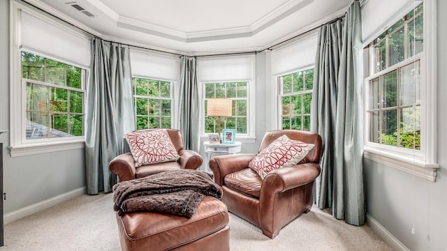 108 Hawks Cove Ct, Granville, OH 43023 - sitting room featuring crown molding, carpet floors, and a tray ceiling