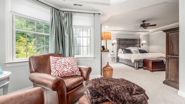 108 Hawks Cove Ct, Granville, OH 43023 - bedroom with multiple windows, carpet floors, crown molding, and ceiling fan