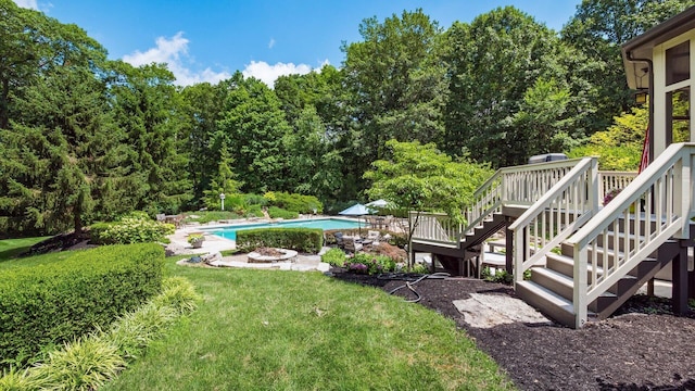 108 Hawks Cove Ct, Granville, OH 43023 - view of grassy yard featuring an outdoor pool and stairway