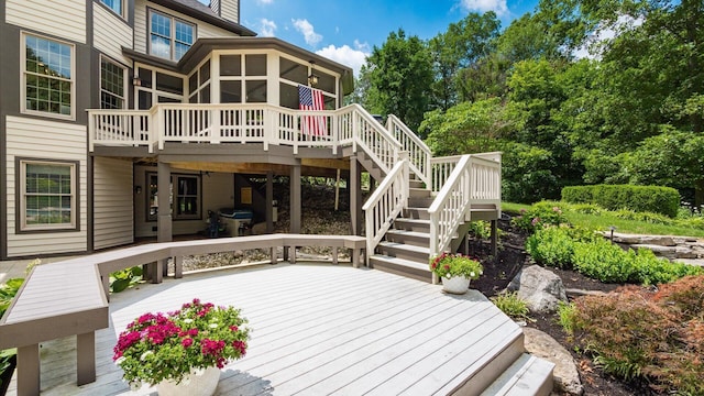 108 Hawks Cove Ct, Granville, OH 43023 - wooden terrace with stairs, a sunroom, and a grill