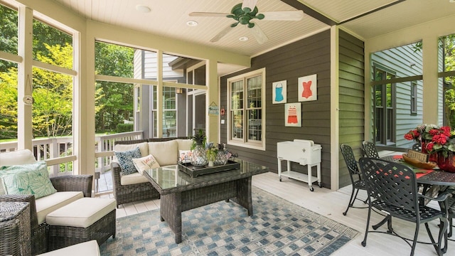 108 Hawks Cove Ct, Granville, OH 43023 - sunroom / solarium featuring a ceiling fan and an outdoor living space