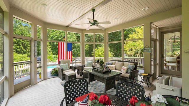 108 Hawks Cove Ct, Granville, OH 43023 - sunroom featuring an outdoor living space and a ceiling fan