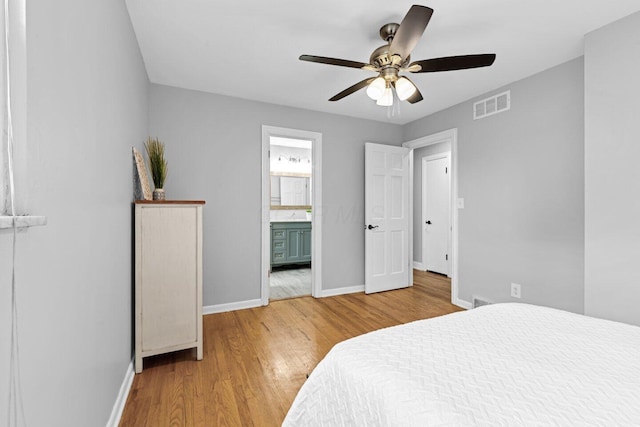 966 Larkstone Dr, Columbus, OH 43235 - bedroom featuring light wood-style floors, a ceiling fan, and ensuite bathroom