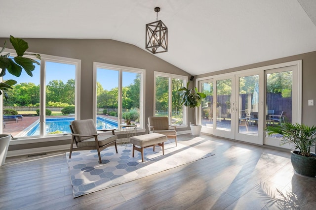 2500 Carriage Rd, Powell, OH 43065 - sunroom featuring french doors, lofted ceiling, and wood finished floors
