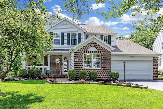 1271 Fareharm Dr, New Albany, OH 43054 - traditional-style home featuring brick siding, an attached garage, a shingled roof, driveway, and a front yard