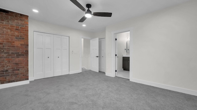 732 Columbus Ave, Washington Court House, OH 43160 - unfurnished bedroom with carpet floors, ensuite bath, a ceiling fan, and recessed lighting