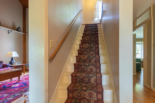 409 N High St, Lancaster, OH 43130 - staircase featuring wood finished floors
