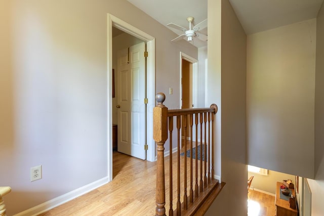 409 N High St, Lancaster, OH 43130 - hallway with an upstairs landing and light wood-style floors