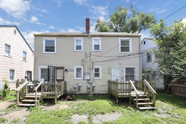 1077-1079 S James Rd, Columbus, OH 43227 - back of house with a wooden deck and a chimney