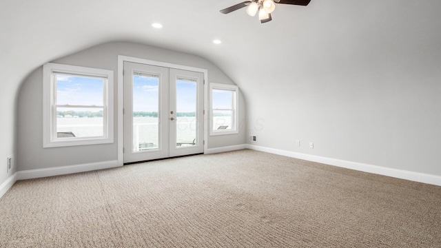 4721 W N Bank Rd, Buckeye Lake, OH 43008 - bonus room with vaulted ceiling, carpet, a ceiling fan, recessed lighting, and french doors