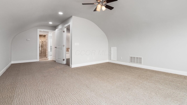 4721 W N Bank Rd, Buckeye Lake, OH 43008 - additional living space featuring carpet floors, a ceiling fan, recessed lighting, arched walkways, and vaulted ceiling