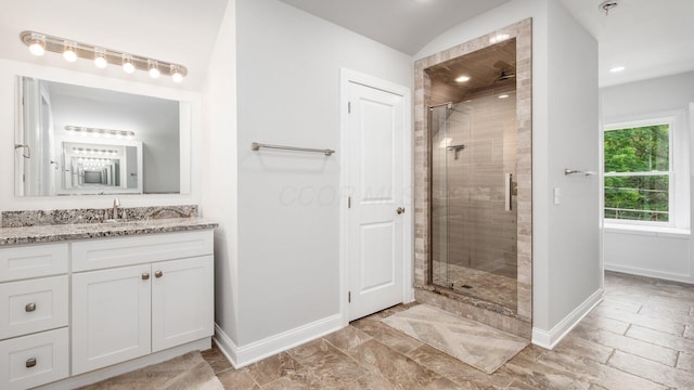 4721 W N Bank Rd, Buckeye Lake, OH 43008 - bathroom featuring a stall shower, vanity, and recessed lighting