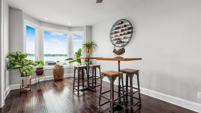 4721 W N Bank Rd, Buckeye Lake, OH 43008 - dining room with wood finished floors, recessed lighting, and a water view