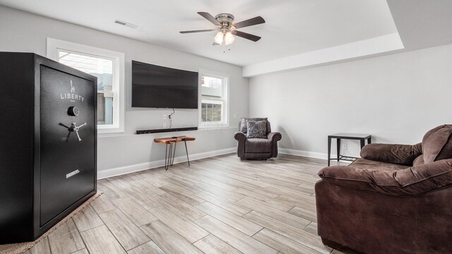 4721 W N Bank Rd, Buckeye Lake, OH 43008 - living area with a ceiling fan and light wood-type flooring