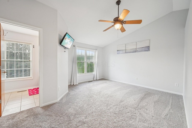 9375 Wingate Pl, Orient, OH 43146 - empty room featuring vaulted ceiling, carpet, and a ceiling fan
