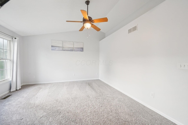 9375 Wingate Pl, Orient, OH 43146 - empty room featuring vaulted ceiling, ceiling fan, and carpet