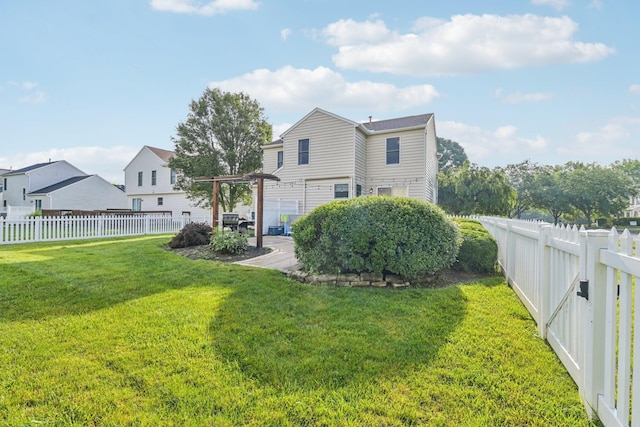 9375 Wingate Pl, Orient, OH 43146 - back of property with a fenced backyard, a patio area, a pergola, and a residential view