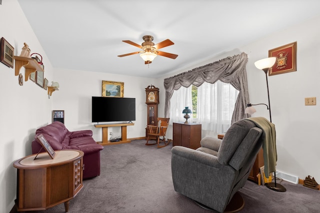 3329 Clime Rd, Columbus, OH 43223 - carpeted living area featuring ceiling fan and baseboards