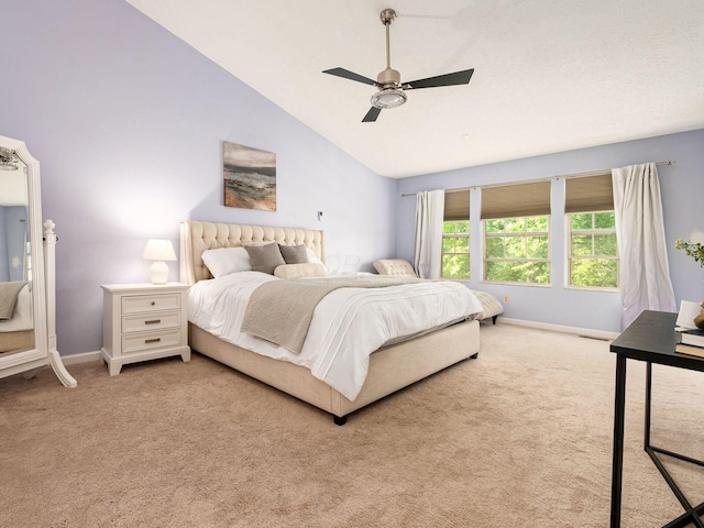 824 Lynnfield Dr, Westerville, OH 43081 - bedroom with light colored carpet, vaulted ceiling, and a ceiling fan