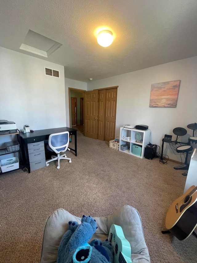 1889 Salt Lick Dr, Lancaster, OH 43130 - office featuring carpet floors, a textured ceiling, and attic access