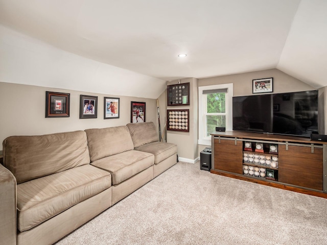 624 Oakwood Ave, Columbus, OH 43205 - living room with lofted ceiling, carpet flooring, and recessed lighting