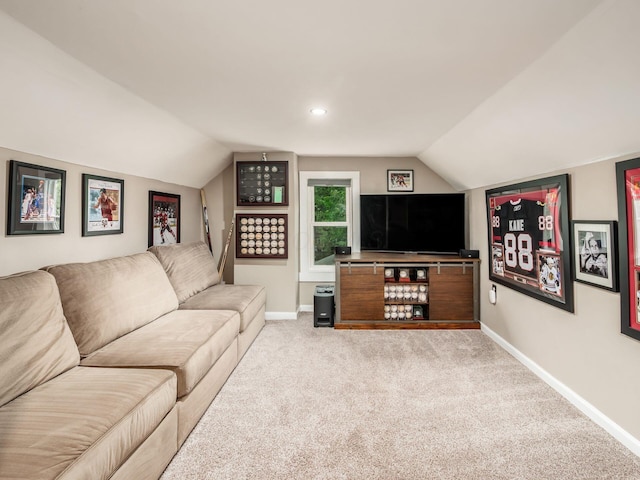 624 Oakwood Ave, Columbus, OH 43205 - living room featuring vaulted ceiling and carpet flooring