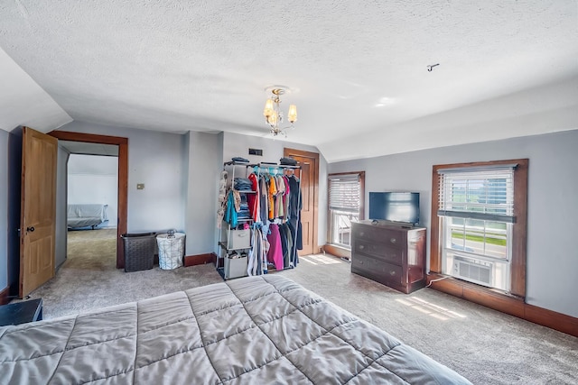 405 N Main St, Nevada, OH 44849 - bedroom with carpet floors, a chandelier, a textured ceiling, lofted ceiling, and a closet