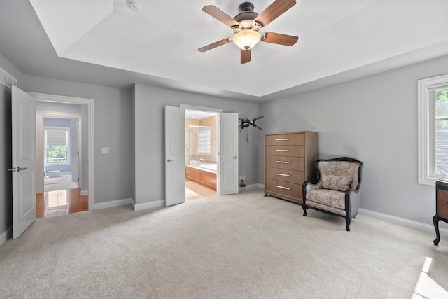 6820 Mahogany Dr, Galena, OH 43021 - living area featuring light carpet, plenty of natural light, and ceiling fan