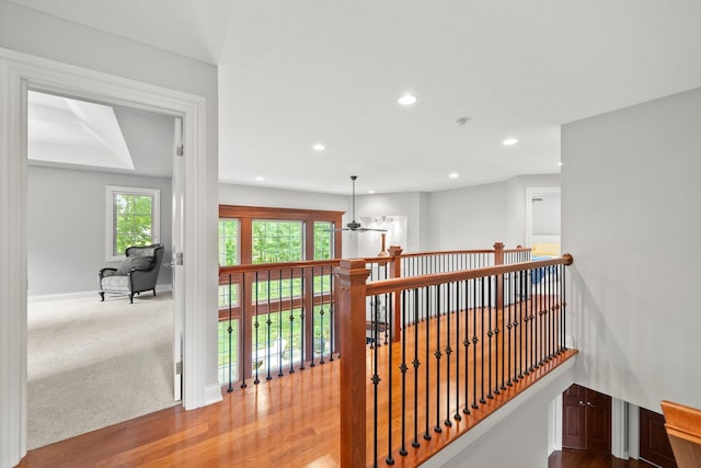 6820 Mahogany Dr, Galena, OH 43021 - hall featuring recessed lighting, an upstairs landing, and wood finished floors