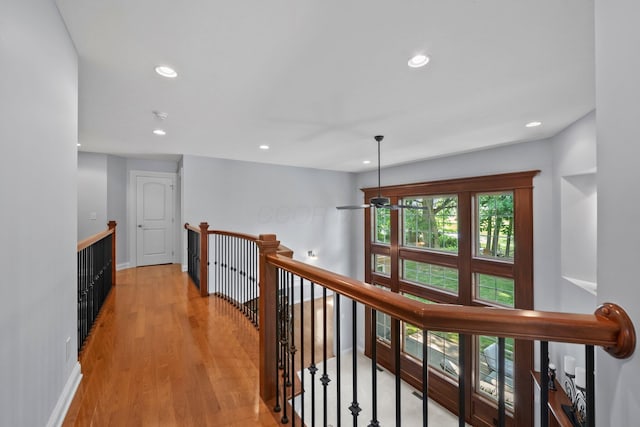 6820 Mahogany Dr, Galena, OH 43021 - hall with an upstairs landing, recessed lighting, and light wood-style floors