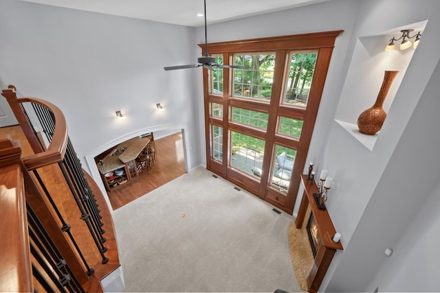 6820 Mahogany Dr, Galena, OH 43021 - carpeted entrance foyer featuring a ceiling fan and stairs