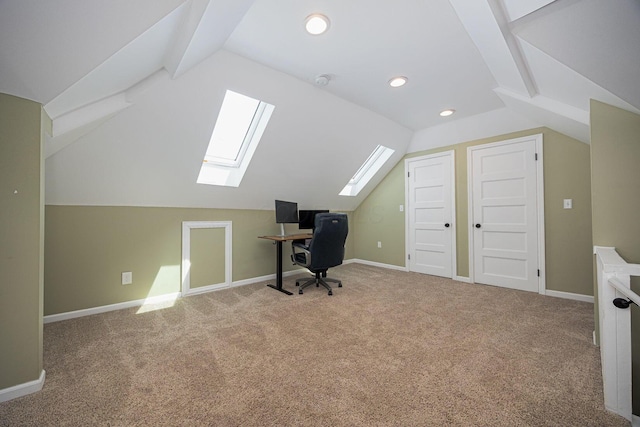 199 E Gates St, Columbus, OH 43206 - office area with a skylight, lofted ceiling, carpet flooring, and recessed lighting
