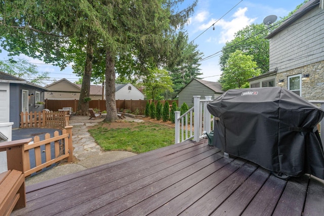 70 N Cassingham Rd, Columbus, OH 43209 - wooden deck featuring a grill and a fenced backyard