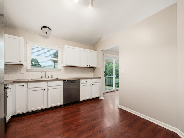 419 Sycamore Creek St, Pickerington, OH 43147 - kitchen featuring stainless steel dishwasher, plenty of natural light, tasteful backsplash, and white cabinets