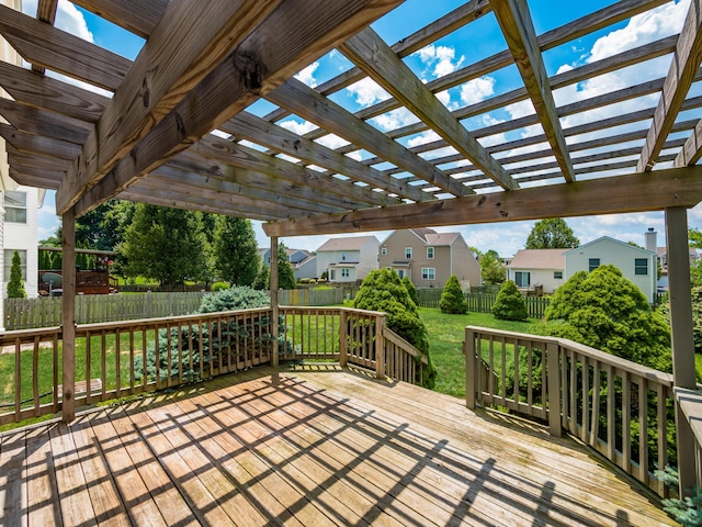 419 Sycamore Creek St, Pickerington, OH 43147 - wooden terrace featuring a fenced backyard, a pergola, and a residential view