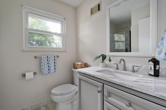 6853 Cedar Brook Pl, New Albany, OH 43054 - full bath featuring vanity, marble finish floors, and a shower