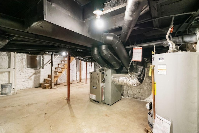 994 Harrison Ave, Columbus, OH 43201 - unfinished basement with gas water heater and stairs