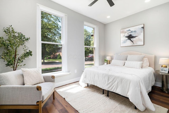 994 Harrison Ave, Columbus, OH 43201 - bedroom with wood finished floors, a ceiling fan, and recessed lighting