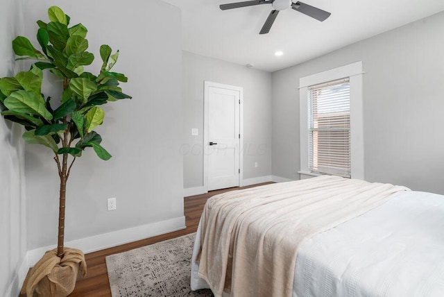 994 Harrison Ave, Columbus, OH 43201 - bedroom with dark wood-style floors, a ceiling fan, and recessed lighting