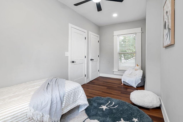 994 Harrison Ave, Columbus, OH 43201 - bedroom featuring wood finished floors, a ceiling fan, and recessed lighting