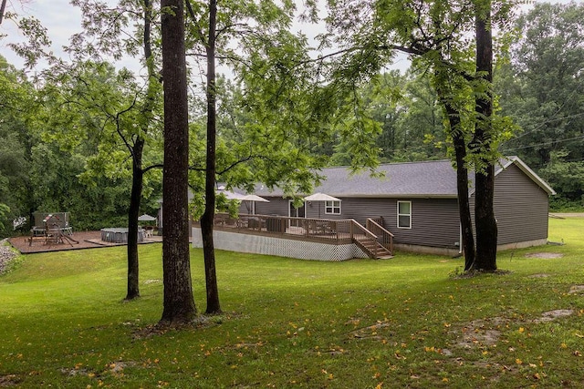 19366 Laurel Run Rd, Nelsonville, OH 45764 - view of grassy yard featuring a wooden deck