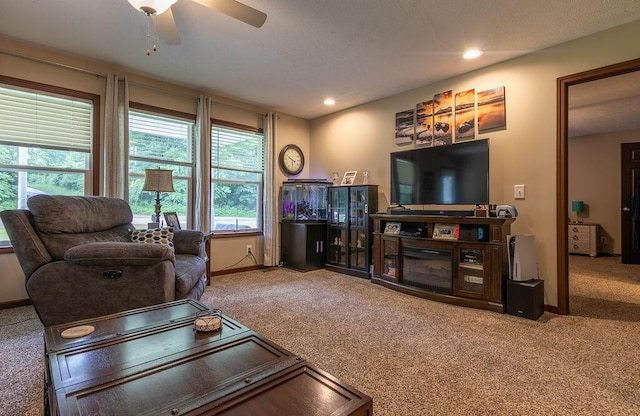 19366 Laurel Run Rd, Nelsonville, OH 45764 - carpeted living area with ceiling fan and recessed lighting