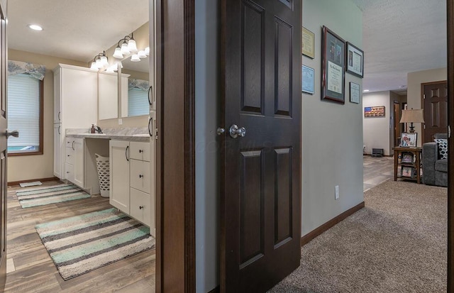 19366 Laurel Run Rd, Nelsonville, OH 45764 - bathroom featuring vanity, wood finished floors, and recessed lighting