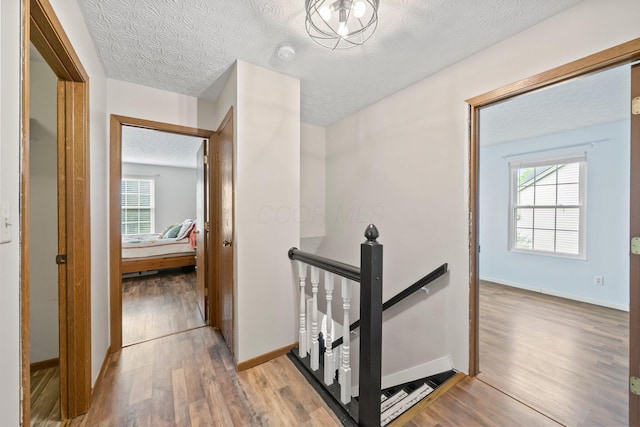 2387 Sutter Pkwy, Dublin, OH 43016 - corridor with an upstairs landing, wood finished floors, plenty of natural light, and a textured ceiling