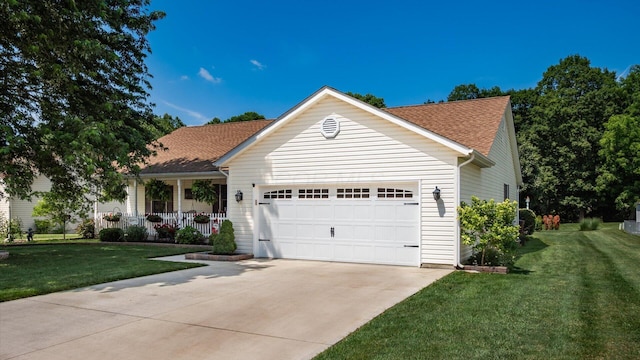 405 Meadowland Dr, Newark, OH 43055 - ranch-style house featuring a garage, concrete driveway, a front yard, and roof with shingles