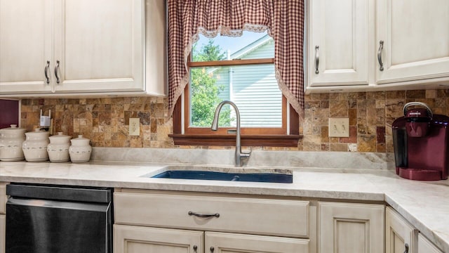 405 Meadowland Dr, Newark, OH 43055 - kitchen with dishwashing machine, light countertops, backsplash, and white cabinetry
