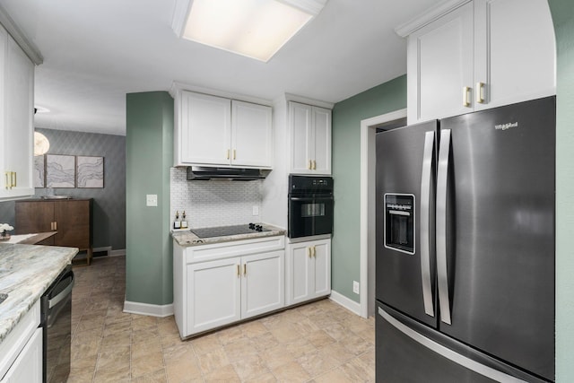 67 Aldrich Rd, Columbus, OH 43214 - kitchen with black appliances, white cabinets, stone finish flooring, and under cabinet range hood
